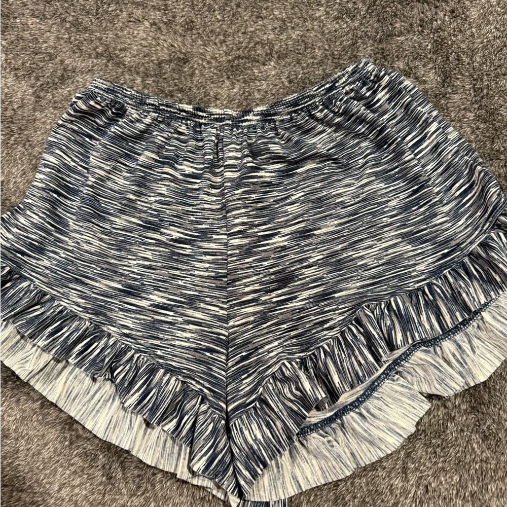 Blue and White Ruffle Hem‎ Athletic Shorts